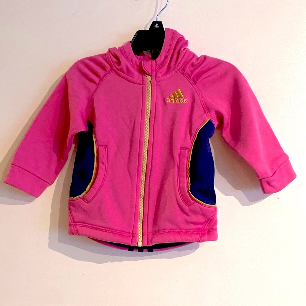 💥2/$15💥 ADIDAS Baby Girl Pink Hoodie w/ Gold & Blue Accents!!! 12 months!